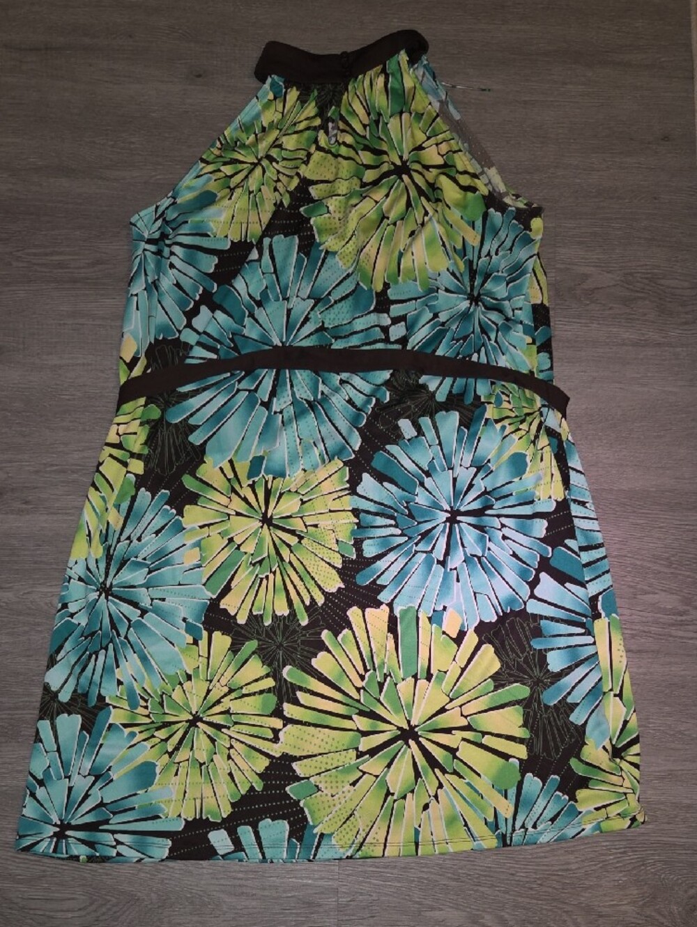 new directions Floral Halter Dress in Teal and Lime - Picture 3 of 6